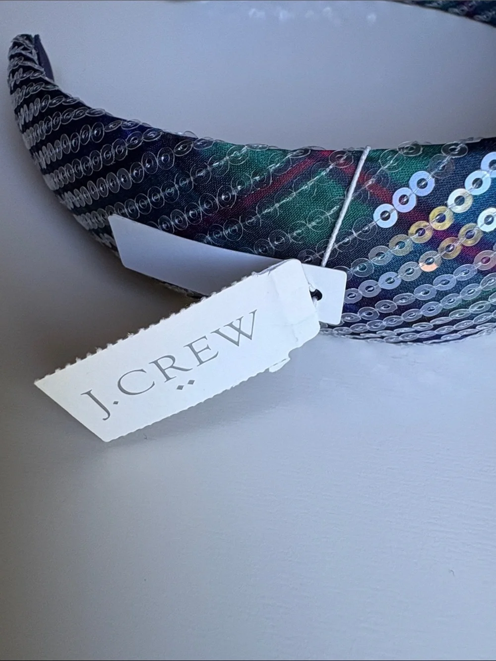 NWT J Crew Factory Sequin Blue Tartan Puff Headband